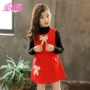 Váy vest nữ phiên bản Hàn Quốc mùa thu đông mặc váy len trẻ em nơ xinh xắn trong váy vest trẻ em lớn đầm trẻ em cao cấp