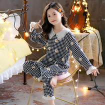 Girls  one-piece pajamas Autumn childrens clothes air conditioning clothes long-sleeved thin section medium and large virgin girl princess summer home clothes