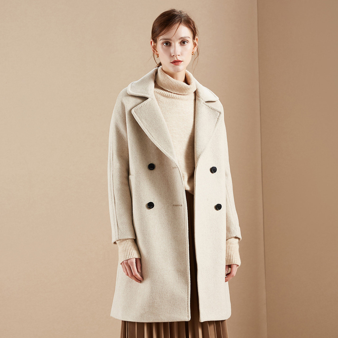 反季特价 拉夏贝尔 女式中长款羊毛呢大衣外套 天猫优惠券折后￥179包邮（￥429-250）3色可选