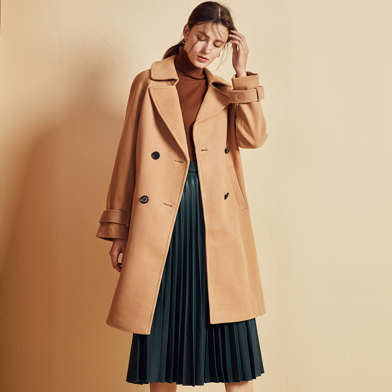 反季白菜 La Chapelle 拉夏贝尔 女式毛呢大衣 聚划算+天猫优惠券折后￥99包邮（￥299-200）3色可选