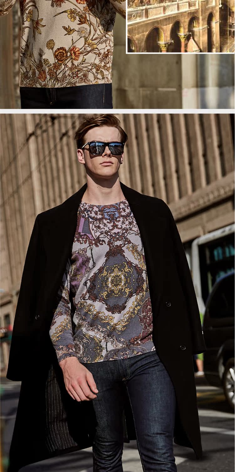 Áo len cashmere nam cổ tròn mùa thu và đông mới áo phao nam hàng hiệu