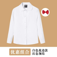 Белый кружевный сингл+узел красного воротника