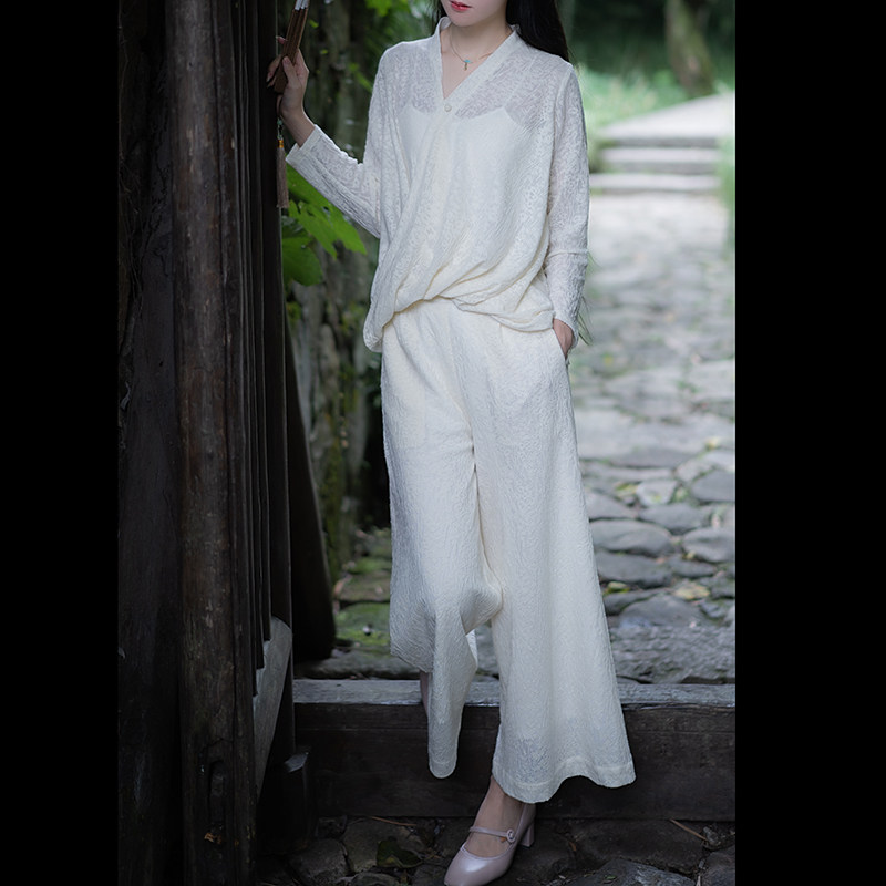 Xiaogongzi) Chinese style Zen Knitted Cotton Jacquard Casual 100 Lap Pants Yoga Pants Yoga Pants Long Pants ZX113