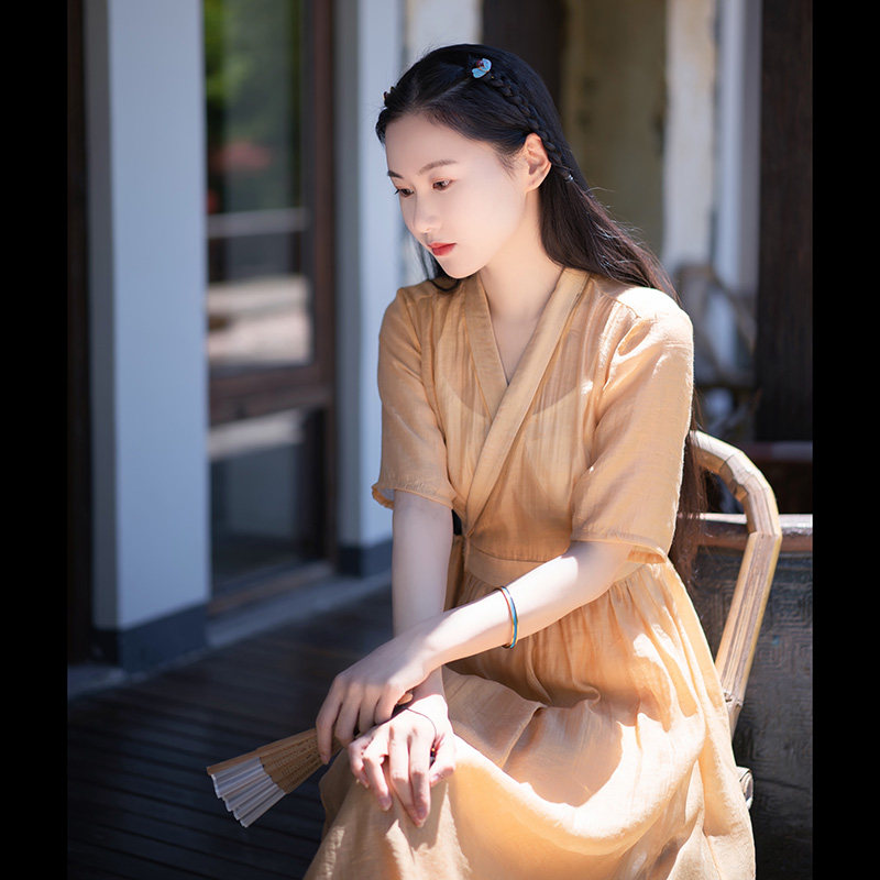 Xiao Gongzi) Fufeng) Chinese style retro design Ma Han element collar waist dress LY257