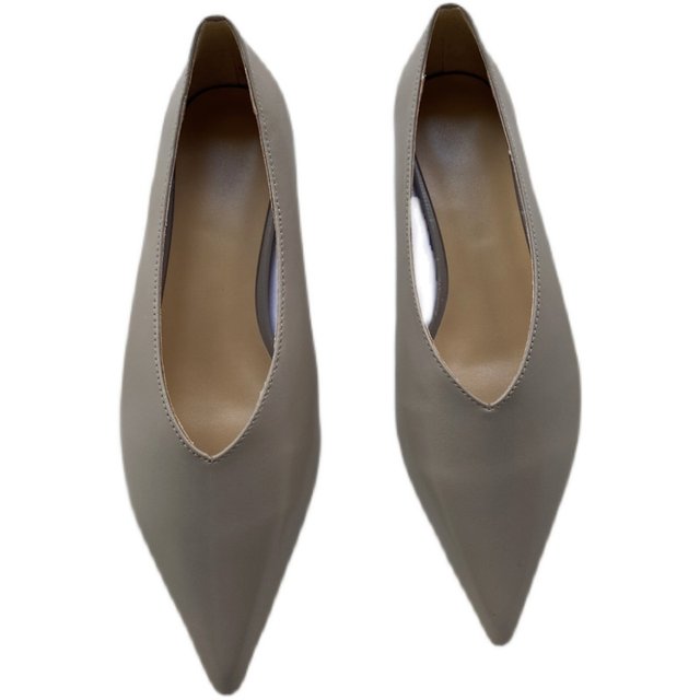 Early spring style pointed toe shallow mouth bean heel shoes earth color cowhide 2CM low heel shoesສະດວກສະບາຍປະຈໍາວັນ stiletto heel shoes women's shoes