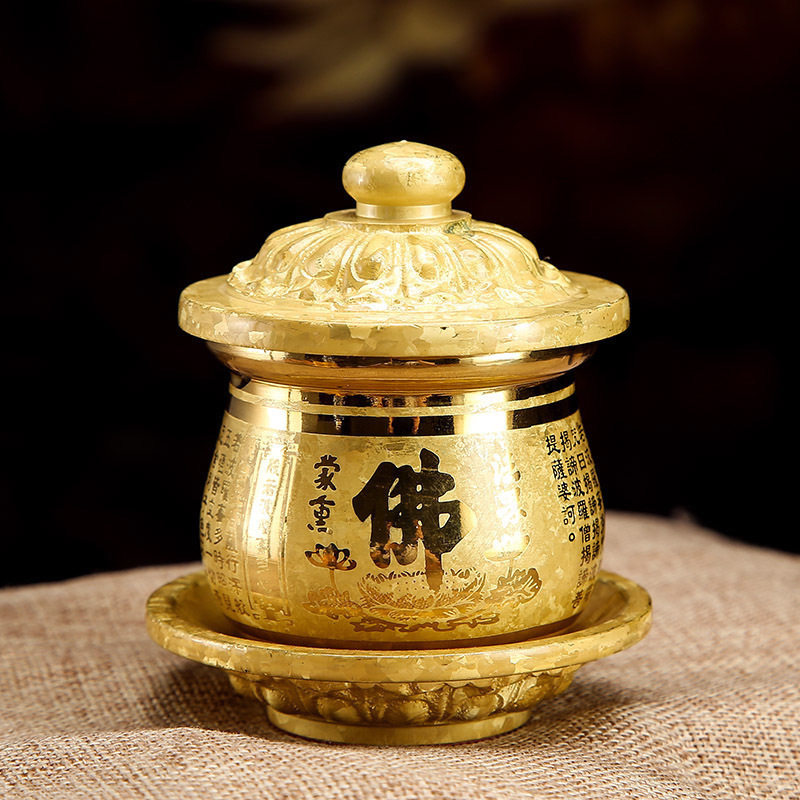 Yuantong Buddha water supply cup for Buddha Cup Pure Copper crystal Buddha word Heart Sutra Holy Water Cup Household Worship Buddhist supplies