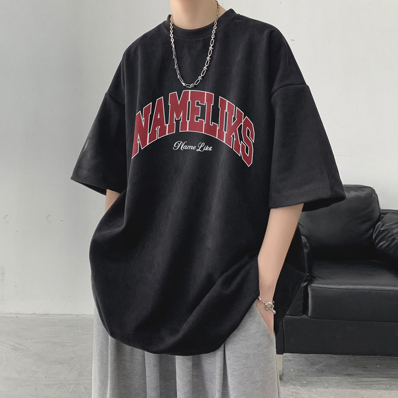 Original Design Trendy Brand T-Shirt for Men, Summer European and American Street Vibe, Heavy-Duty Suede High-Weight Short-Sleeve Shirt