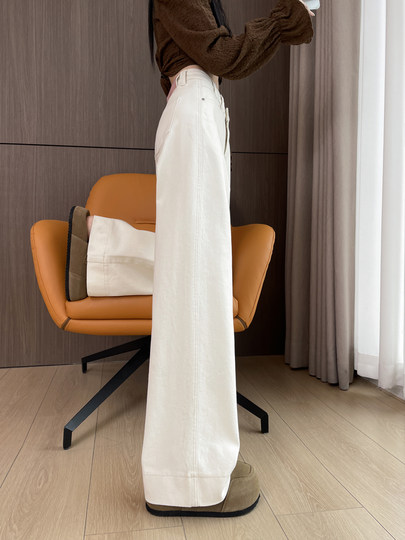 Apricot High-Waisted Narrow Wide-Leg Jeans for Women 2026 Spring and Autumn New Loose Floor-Length Pants with Drapey Straight-Leg Trousers