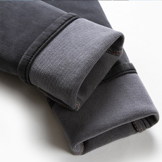 Smoke Gray High-Waisted Jeans for Women, Fleece-Lined, 2025 Autumn and Winter New Style, Stretchy, Slimming, Cropped Pants, Skinny Fit, for Outerwear