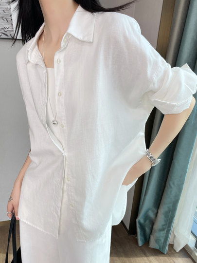 Old Money Style Linen Shirt Suit for Women 2025 Summer New Casual Loose Sun Protection Wide-Leg Pants Two-Piece Set