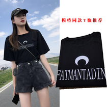 Loose Big Version Womens Dress Short Sleeve Printed T-Shirt Woman New Black Round Collar T-Shirt Lady Loose Little Subblouse Tide