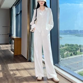 Old Money Style Linen Shirt Suit for Women 2025 Summer New Casual Loose Sun Protection Wide-Leg Pants Two-Piece Set