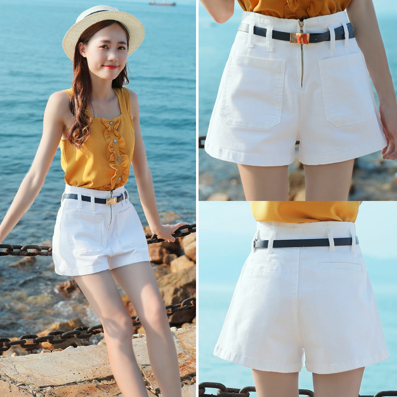 White shorts women's summer 2020 new high waist Korean version loose student wild chic women's denim shorts women's tide