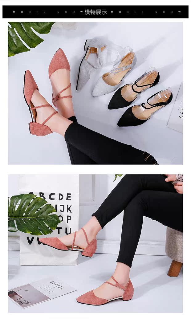 Giày nữ 2018 mùa hè mới phiên bản Hàn Quốc của sandal hoang dã dày có mũi nhọn baotou quai ngang với giày thấp sandal nữ đế thấp