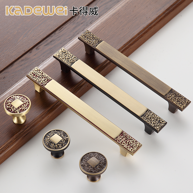 Cardeway New Chinese style handle cabinet door pure bronze imitation ancient upscale furniture wardrobe drawers cabinet overall cupboard brass handle