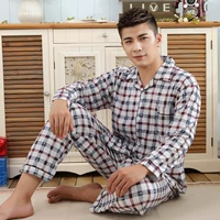 Bộ đồ ngủ bằng vải cotton cho nam trung niên mùa xuân và mùa thu mùa đông Áo len trung niên XL bộ đồ ngủ cotton dài tay đồ bộ nam mặc nhà