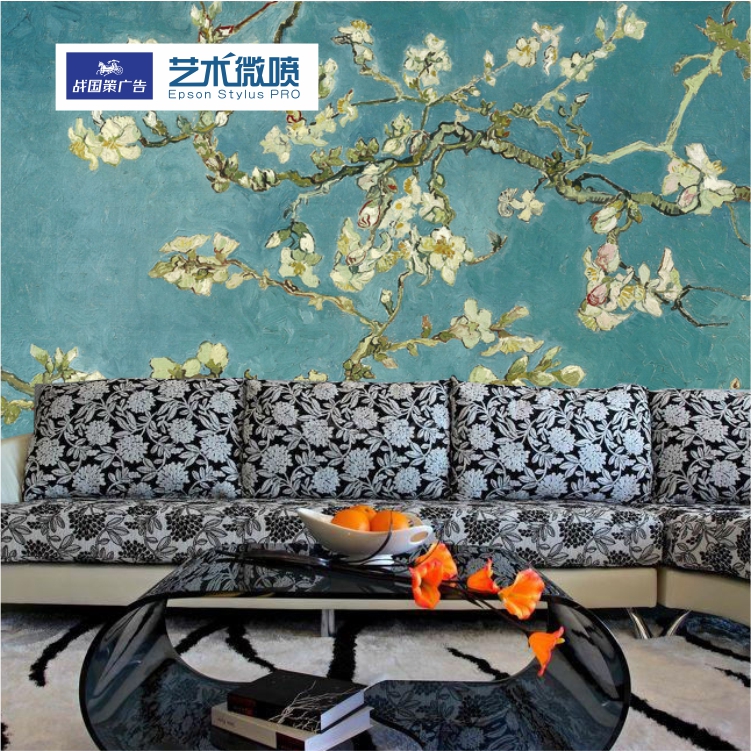 Large Mural Sofa TV Bedroom Background Wall Custom Personality Wallpaper Eurostyle Wallpaper Fan of High Oil Painting Almond Blossom
