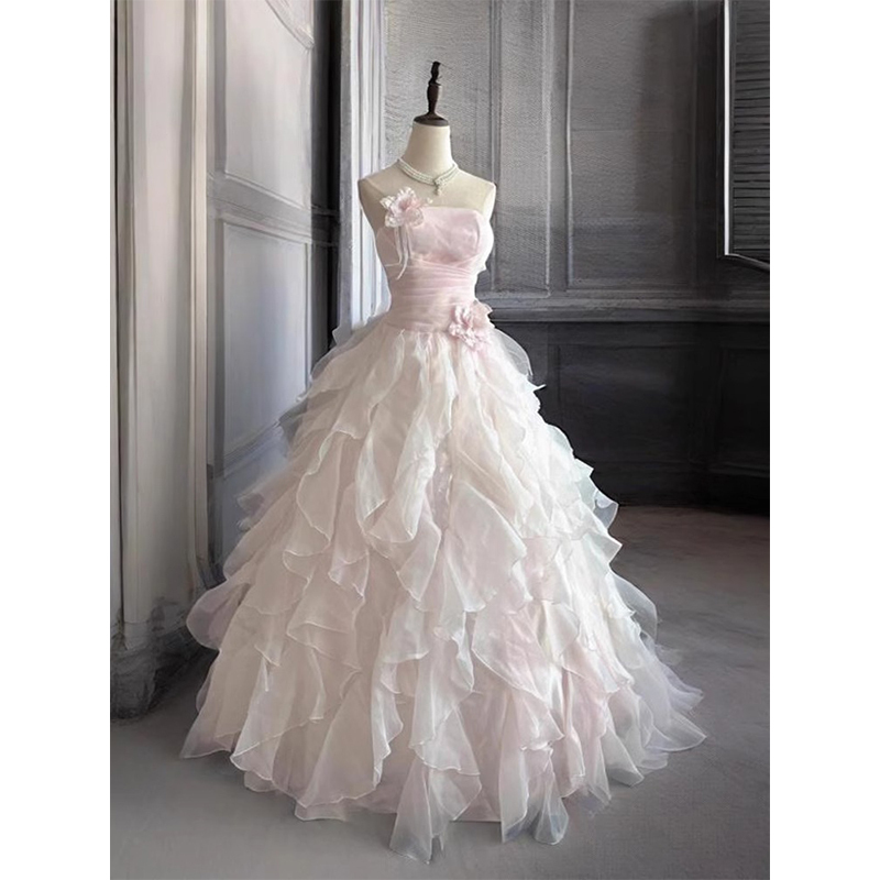 Super Fairy-Like Pink Evening Dress for Women, High-End and Stunning, Suitable for Student Birthday, Coming-Of-Age Ceremony, Banquet, Elegant Princess Tutu Dress for Adults