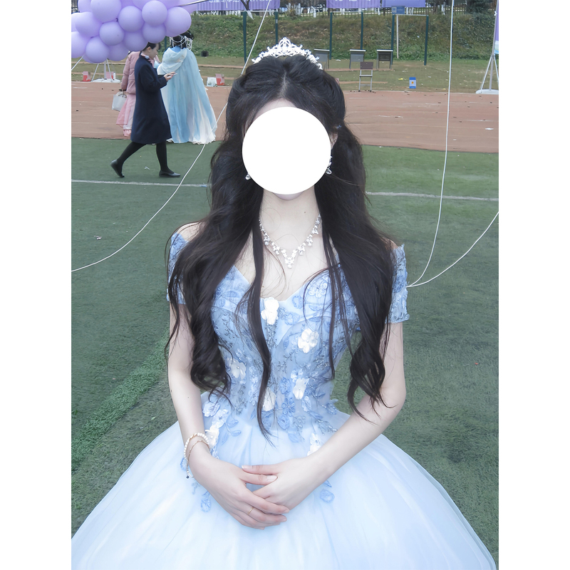 Blue Off-The-Shoulder Evening Dress, High-End Light Luxury, Niche Coming-Of-Age Ceremony Dress, Princess Dress for Girls, Birthday Party Host, Talent Show