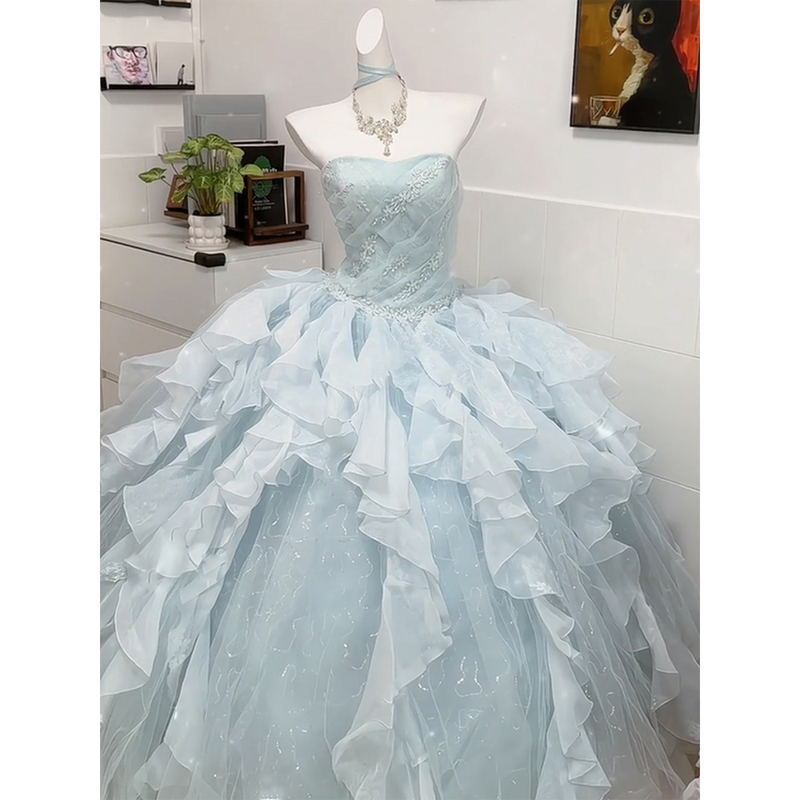 Strapless Evening Dress 2026 New High-End Light Luxury Niche Adult Ceremony Banquet Super Fairy-Like Temperament Student Day Art Exam