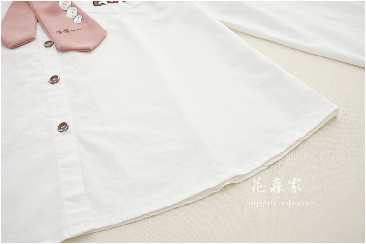 Nhật Bản Mori girl mùa thu mới dễ thương dấu chân mèo buộc áo dài tay cô gái sinh viên hoang dã áo sơ mi