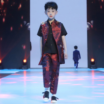 Boy suit suit summer 2021 new short sleeve childrens dress male model catwalk host childrens performance