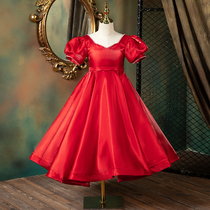 Girl dress Princess dress children Red 2021 New catwalk girl girl host costume piano performance
