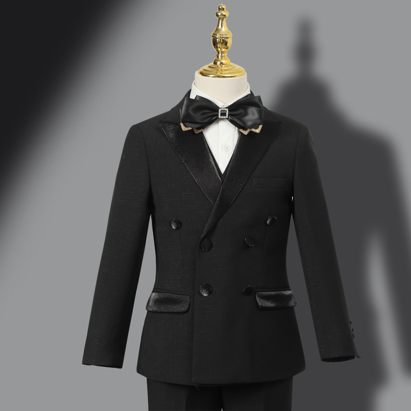 Boys suit suit children's dress catwalk black host middle-aged child flower girl small suit piano performance costume