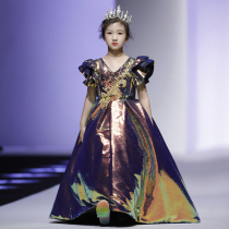 Girls dress Princess dress Europe and America 2021 New temperament host clothing childrens model catwalk piano performance clothing