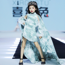  Childrens dress girl princess 2021 new temperament catwalk model catwalk performance evening dress trailing high-end summer