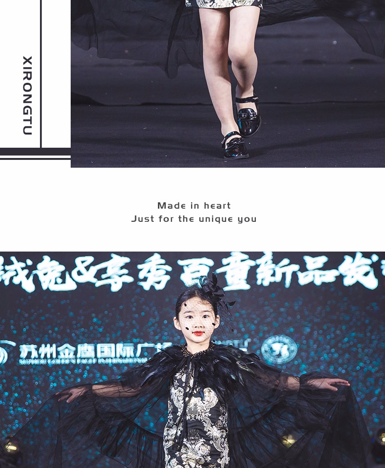 Áo dài cho bé gái đầm dạ hội 2019 mới áo choàng lông đen nhỏ chủ nhà mẫu catwalk đầm - Váy trẻ em váy đẹp cho bé