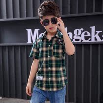 Childrens clothing boys short sleeve cotton plaid shirt childrens summer embroidery shirt 2019 summer new middle and big children tide