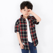 Childrens clothing embroidery boy short sleeve cotton plaid shirt childrens summer shirt 2019 summer New