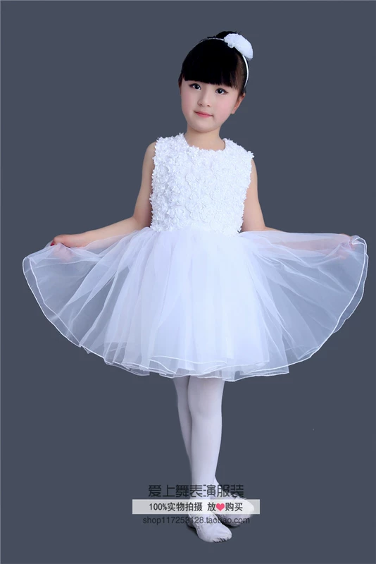 Trẻ em công chúa váy mùa xuân và mùa hè hoa cô gái ăn mặc nữ pettiskirt cô gái đàn piano trang phục máy chủ váy trắng