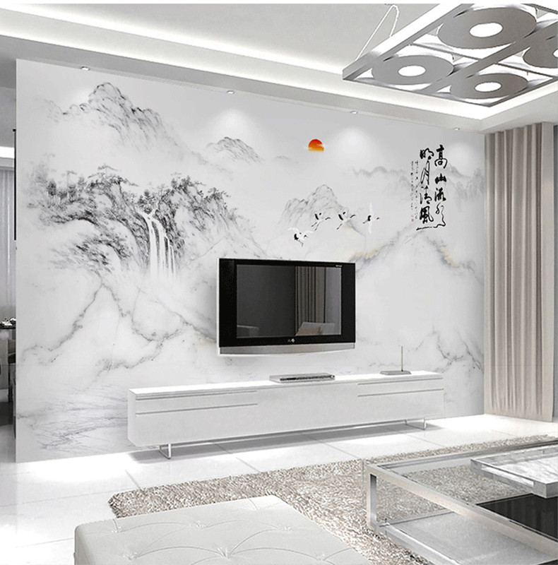 tivi samsung 70 inch 3D hiện đại mới Trung Quốc mực phong cảnh bức tranh đá cẩm thạch hình nền phòng khách 5D TV hình nền bức tranh tường liền mạch - TV giá tivi samsung 55 inch