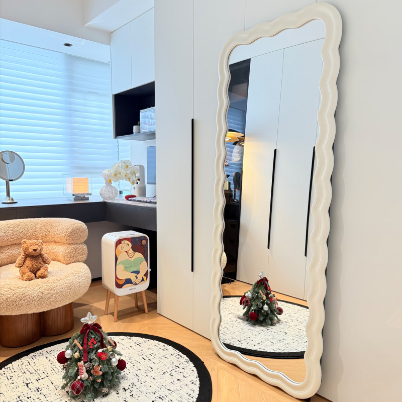 Wave Full-Length Mirror, Clothing Store Fitting Mirror, Copper-Free Ultra-White Silver Mirror, Adjustable Slimming Dressing Mirror, Home Floor Mirror