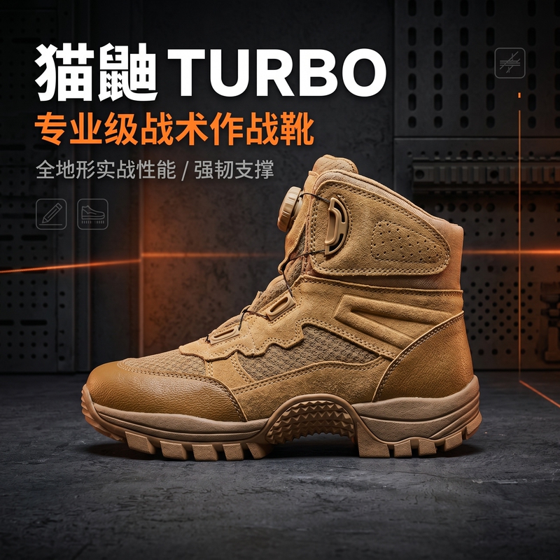 [Tiefeng Tactics] Meerkat Turbo New Tactical Boots, Desert Breathable, Wear-Resistant, Non-Slip, Lightweight Brown by Jihua