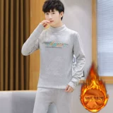 Удерживающее тепло флисовое нижнее белье, футболка для школьников, термобелье, комплект, увеличенная толщина, подходит для подростков, высокий воротник