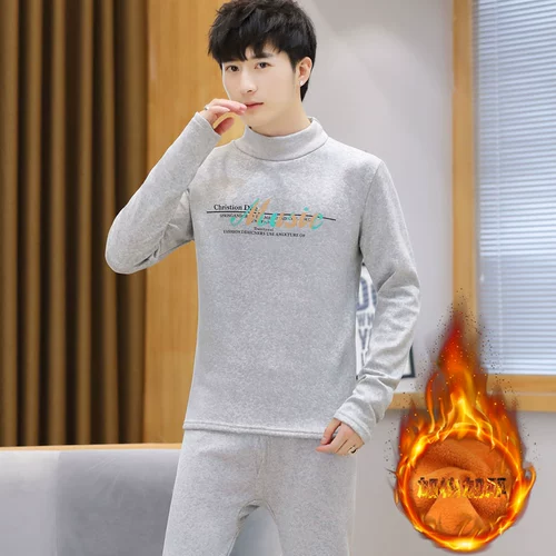 Удерживающее тепло флисовое нижнее белье, футболка для школьников, термобелье, комплект, увеличенная толщина, подходит для подростков, высокий воротник