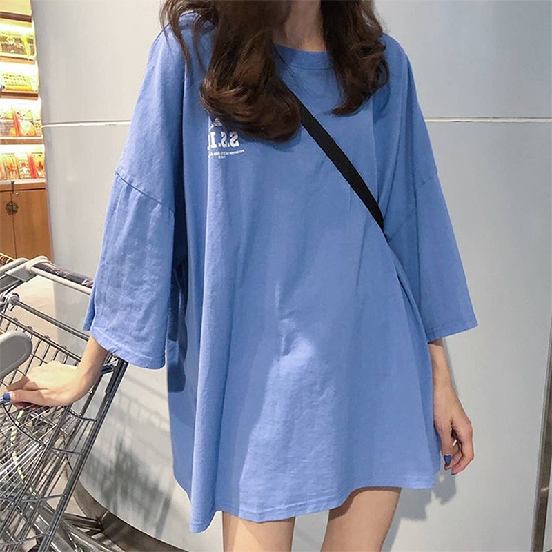 33 # BlueKorean version easy Short sleeve Medium and long term T-shirt Port style Show thin Women's wear 2021 new pattern Europe and America ins tide upper clothes white