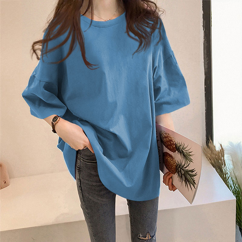 35 ා Light Bluewhite T-shirt female Short sleeve ins Foreign style summer 2021 new pattern Korean version easy Versatile Best friend jacket tide