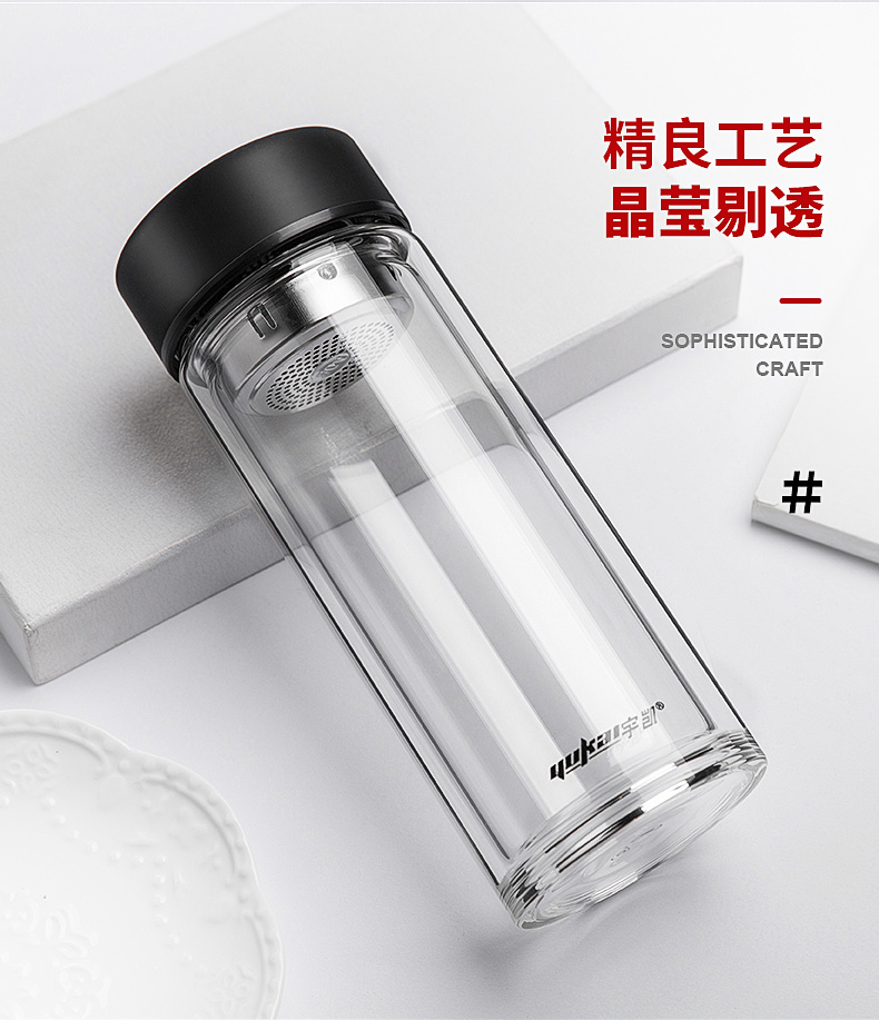 Yukai thủy tinh nam hai lớp ly cầm tay cốc cốc công suất lớn cốc phụ nữ tùy chỉnh chữ sáng tạo tách trà - Tách bình nước giữ nhiệt cute