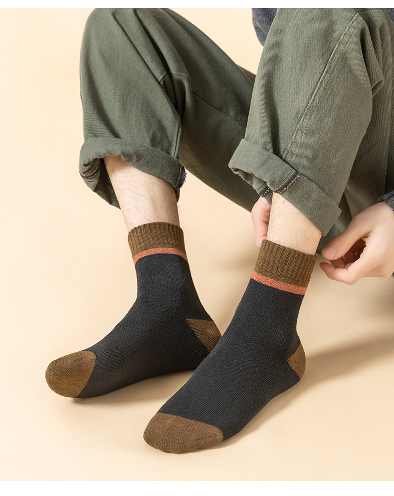 朵聘 秋冬保暖毛圈 长筒棉袜 5双 图5