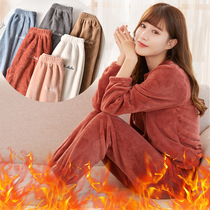 Fairy warm pants women winter coral fleece home pants pajama pants outside wear casual lazy pants loose warm set women