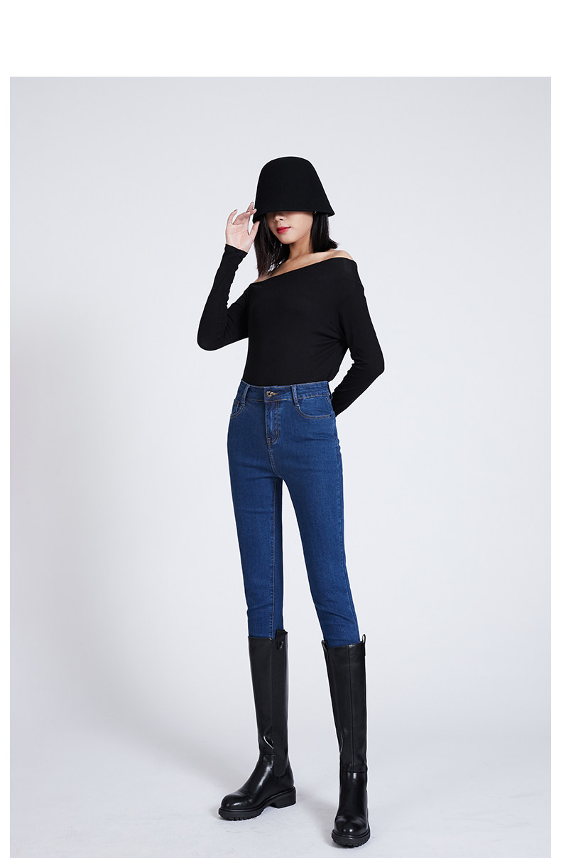 深蓝色牛仔裤女2022夏季新款韩版高腰显瘦修身九分裤弹力紧身长裤详情15