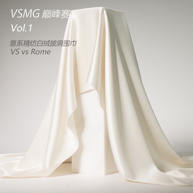 Vsmg Peak Competition Vol.1 Italian Fine-Spun White Velvet Shawl Scarf, High-Gloss Silk Cashmere Satin Rome Version
