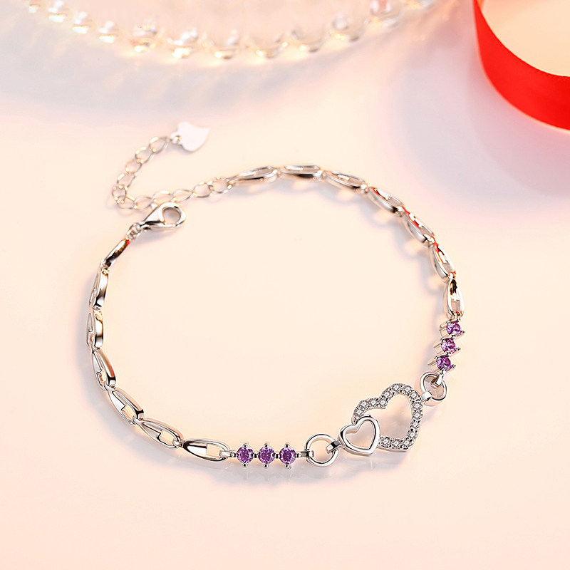 S925 sterling silver love bracelet female heart image hand act the role of Valentine's Day birthday gift to girlfriend can engraving