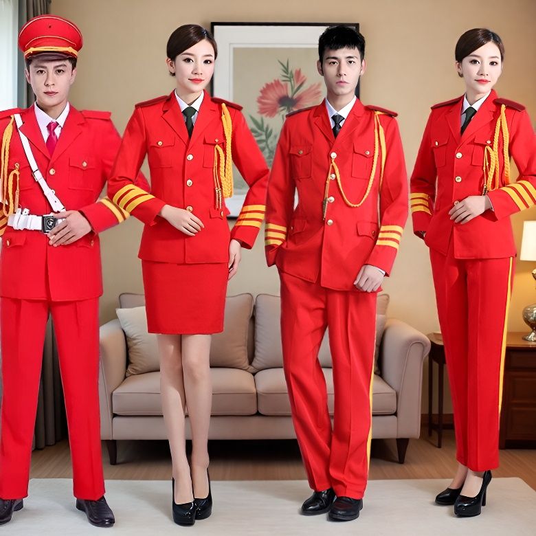 Red Snare Drum Stage Performance Costumes for Middle-Aged and Elderly People, Performing Arts Troupe, Gong and Drum Team, Brass Band, Men and Women Festive Performance Costumes