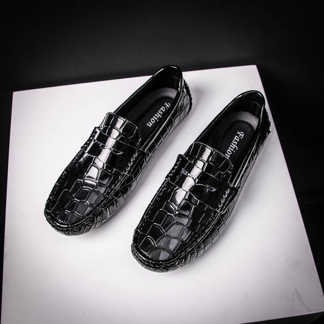 GGNBNB spring and summer British style men's slip-on crocodile peas shoes men's shoes genuine leather breathable European station tide shoes