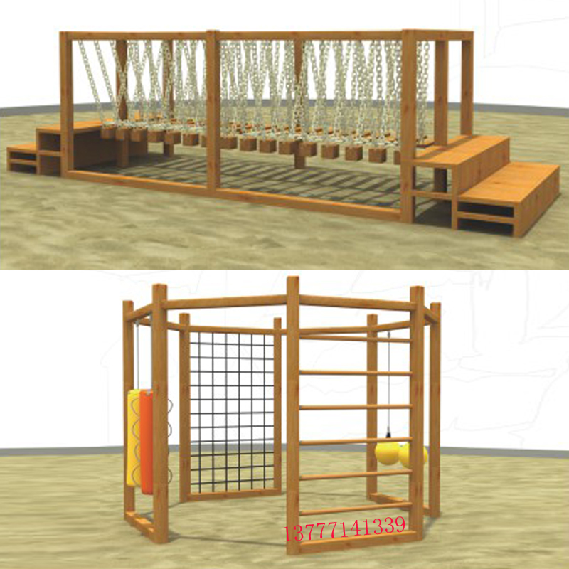 Kindergarten imported wooden climbing frame combination children's outdoor Huanghuali climbing net balance beam outdoor toys
